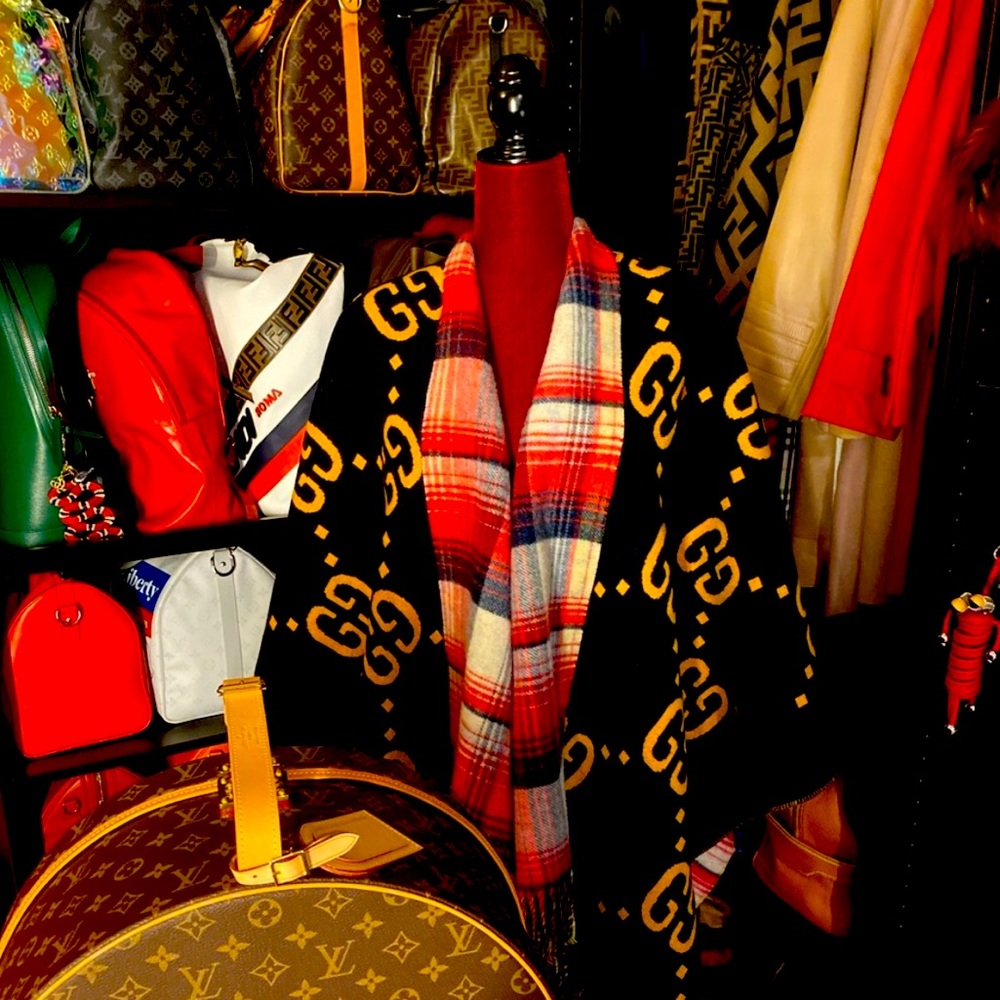 Gucci Poncho blue Guccissima with red plaid